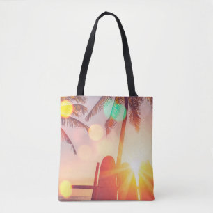 Tote Bag Surf et palmier sur la plage double exposition w