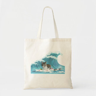 Tote Bag Surf Kitty Grey Tabby roule à la vague