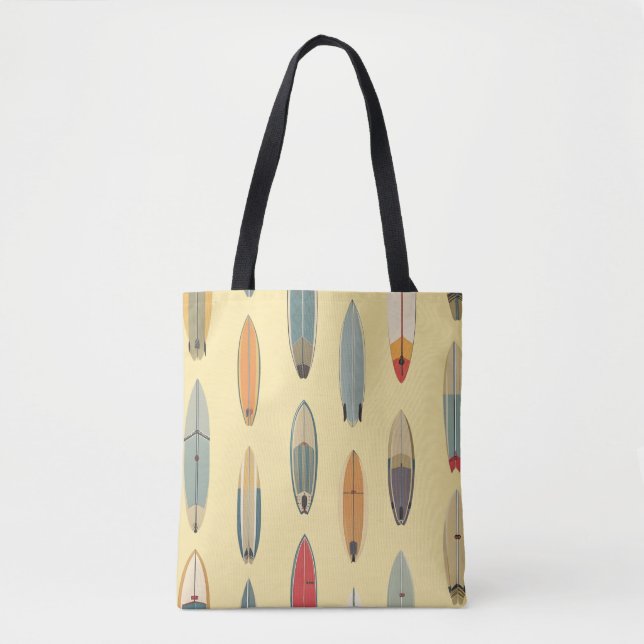 Tote Bag Surf Life | Retro Coastal Surfboard Yellow Beach (Devant)