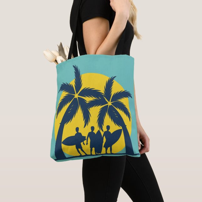 Tote Bag Surf soleil et palmiers surf cool (De près)