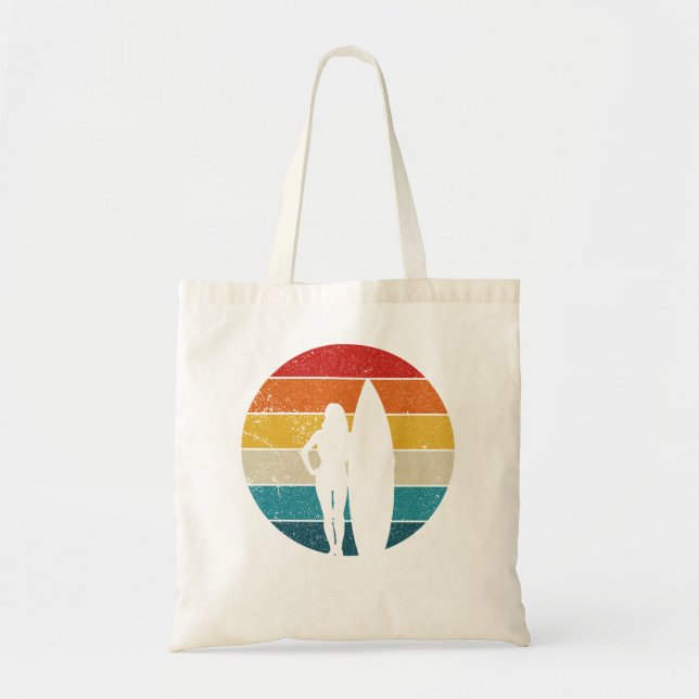 Tote Bag Surfer Girl, Vintage Retro Surfing 810 (Devant)