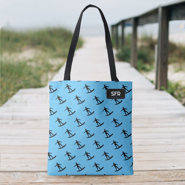 Tote Bag Surfers sur Surfboard patter - vos initiales / nom (Créateur téléchargé)