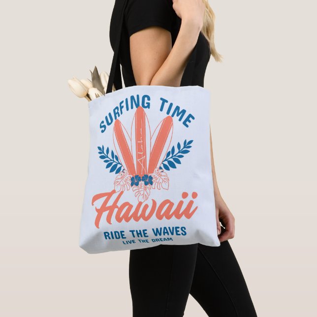 Tote Bag Surfing Time Hawaii Surfez les Vagues (De près)
