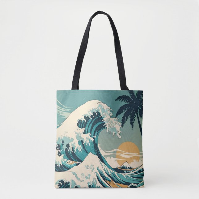 Tote Bag Surf's Up Retro Wave Design Classic California (Devant)