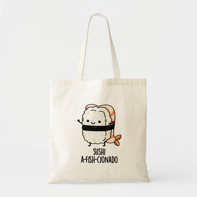 Tote Bag Sushi A-fish-Cionado Amusant Nourriture Poisson Pu (Devant)