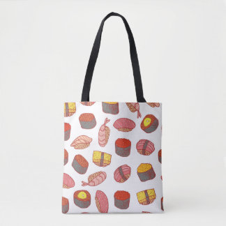 Tote Bag Sushi et roule sans couture motif. Dessin de Doodl