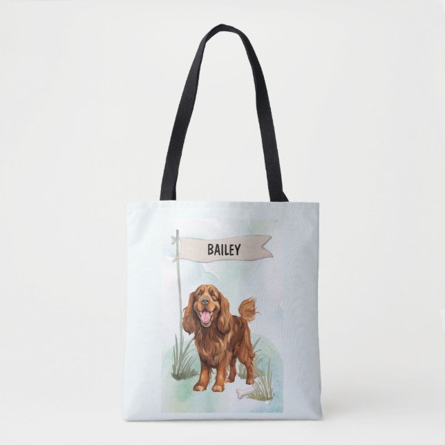 Tote Bag Sussex Spaniel Watercolor Personalized Dog (Devant)