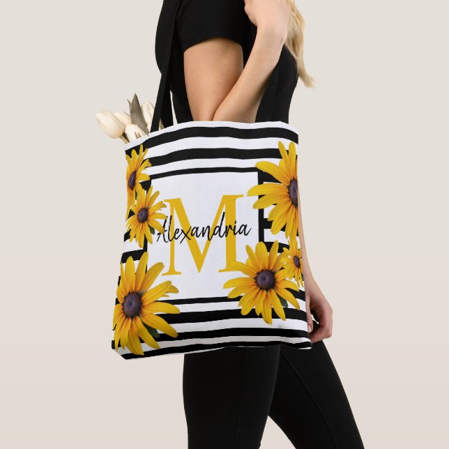 Tote Bag Suzanne Monogram Jaune Noir Bande (De près)