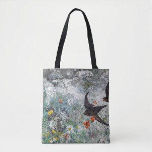 Tote Bag Swallow and Flower Field, Bruno Liljefors