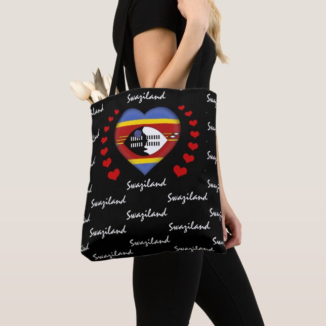 Tote Bag Swaziland Flag & Heart, Drapeau mode/sport (De près)