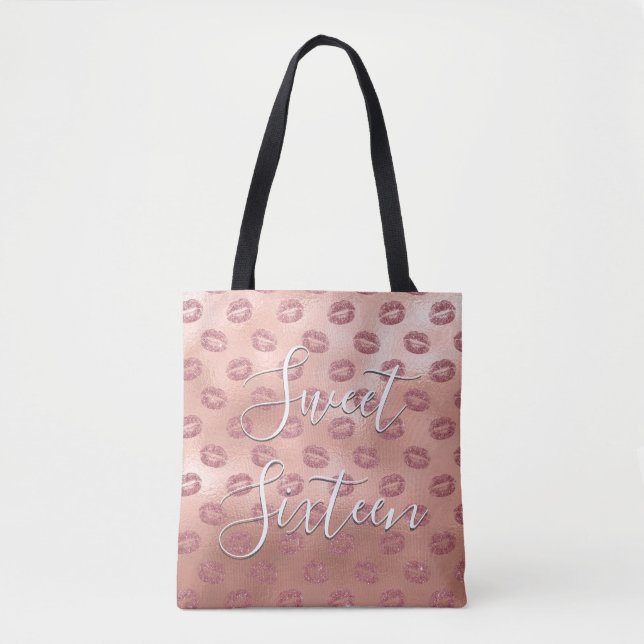 Tote Bag Sweet 16 Anniversaire Rose Gold Blush Lèvres rose (Devant)
