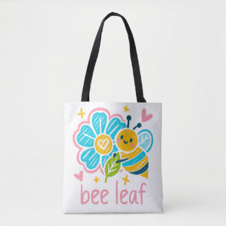 Tote Bag Sweet "Bee Leaf" Crayon Art: Whimsical Bee
