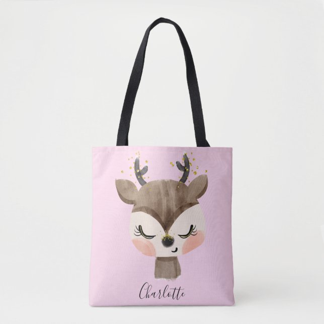 Tote Bag Sweet Cute & Girly Pastel Blush Rose Bébé Reindeer (Devant)