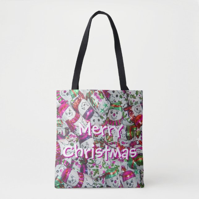 Tote Bag Sweet Snowmen rose Joyeux Noël partout rose (Devant)