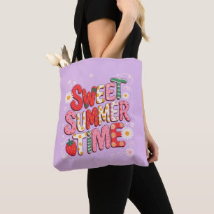 Tote Bag Sweet Summer Time Coquette Strawberry Retro Beach
