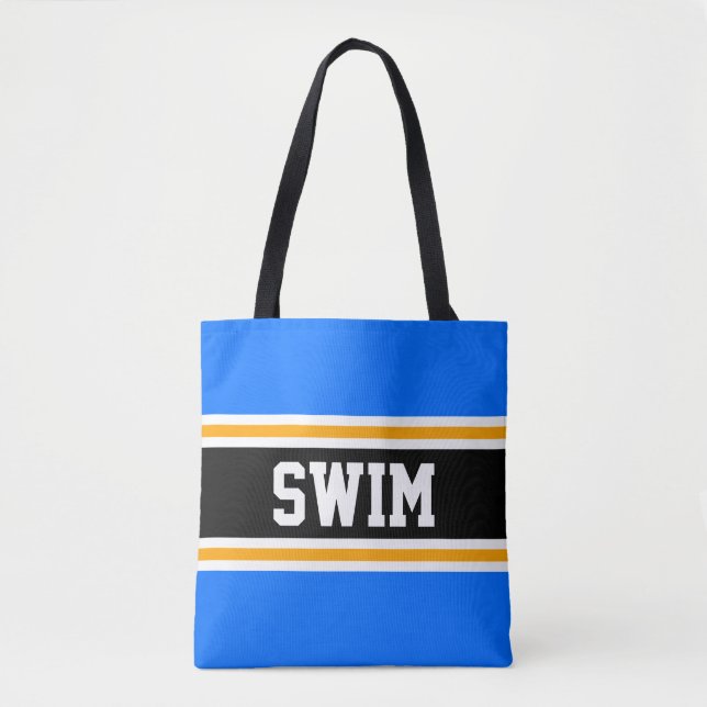 Tote Bag SWIM Fun Athletic Bleu Bleu Bleu Noir Jaune Stripe (Devant)