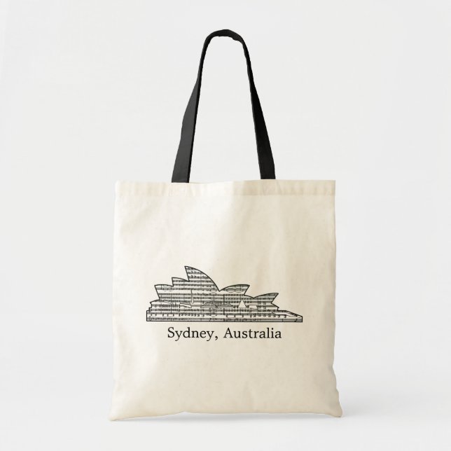 Tote Bag Sydney Opera House Outline w Musical Notes (Devant)