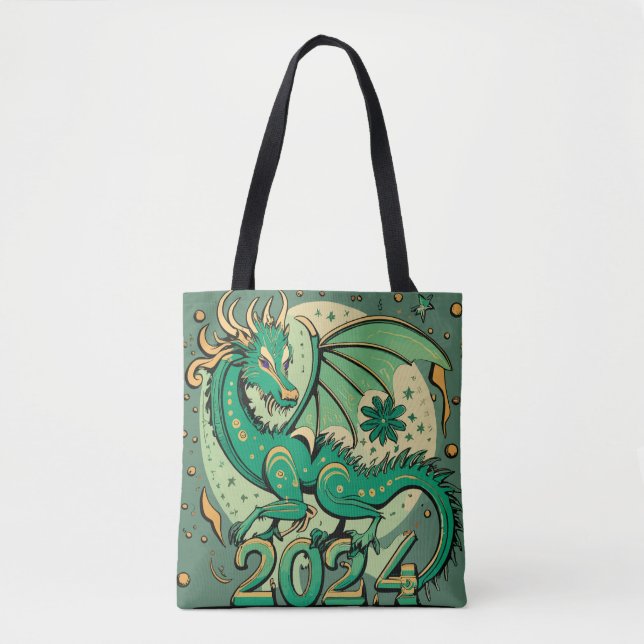 Tote Bag Symbole 2024 Nouvel An, Dragon de Bois Vert (Devant)