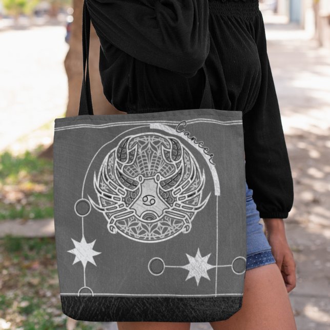 Tote Bag Symbole cancéreux Zodiaque Argent Blanc Gris Manda (Créateur téléchargé)