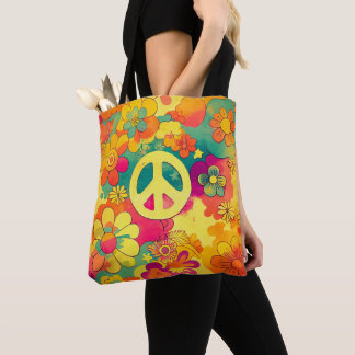 Tote Bag SYMBOLE DE LA PAIX Tie Dye Boho Hippy 60s