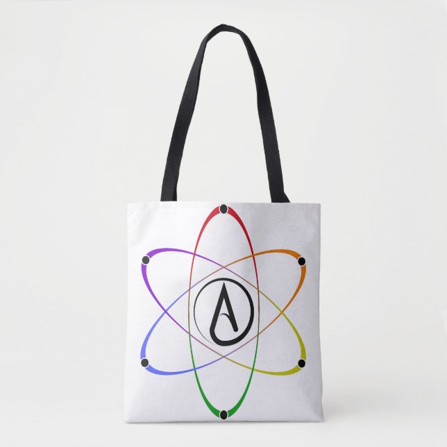 Tote Bag Symbole de l'atome athée arc-en-ciel (Devant)