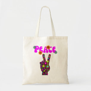 Tote Bag Symbole de paix à fleurs rétro