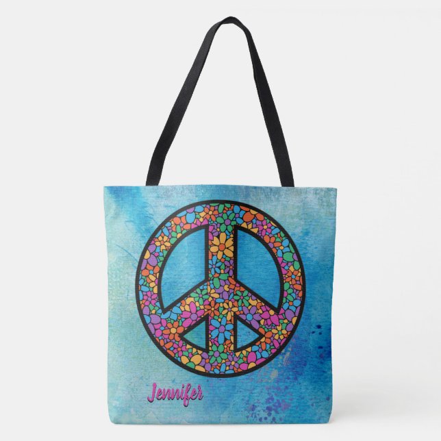 Tote Bag Symbole de paix bohème Adorables Personnalisé (Devant)