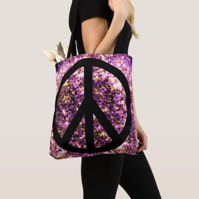Tote Bag Symbole de paix Boho Bright Blurry Sparkly Neon Li (De près)