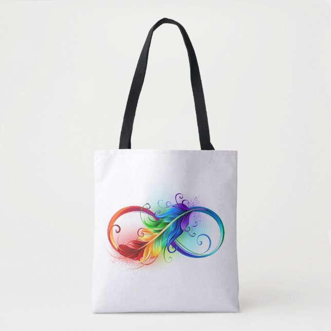 Tote Bag Symbole d'infini avec plume arc-en-ciel (Devant)