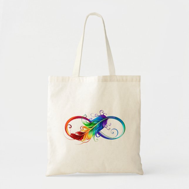 Tote Bag Symbole d'infini avec plume arc-en-ciel (Devant)