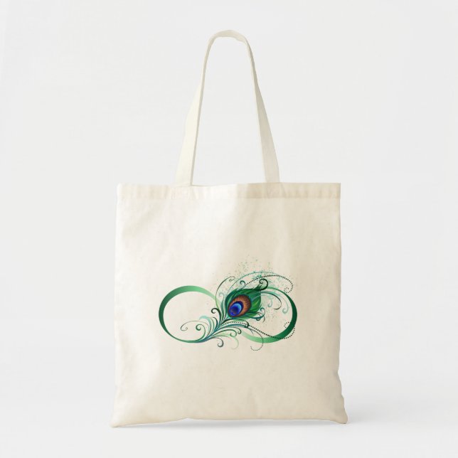 Tote Bag Symbole d'infini avec plume de paon (Devant)