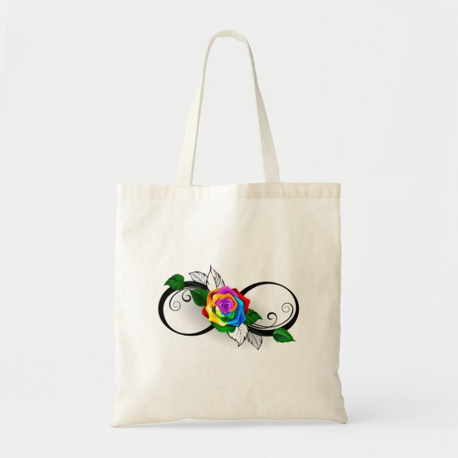 Tote Bag Symbole d'infini avec Rose arc-en-ciel (Devant)