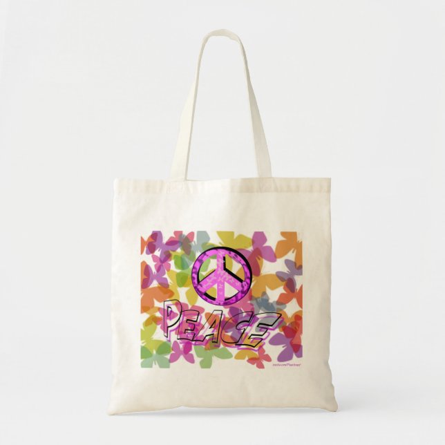 Tote Bag Symbole et papillons de mot de paix (Devant)