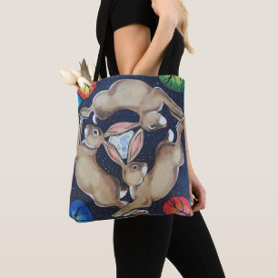 Tote Bag Symbole mystique de la Lune de lapins à trois lièv