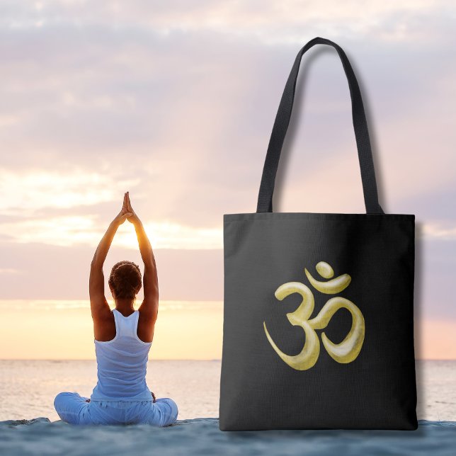 Tote Bag SYMBOLE OM Or Élégant | Sanskrit Spirituel Noir (Créateur téléchargé)