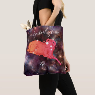 Tote Bag SYMBOLE Zodiaque Aries Nom du monogramme cosmique 