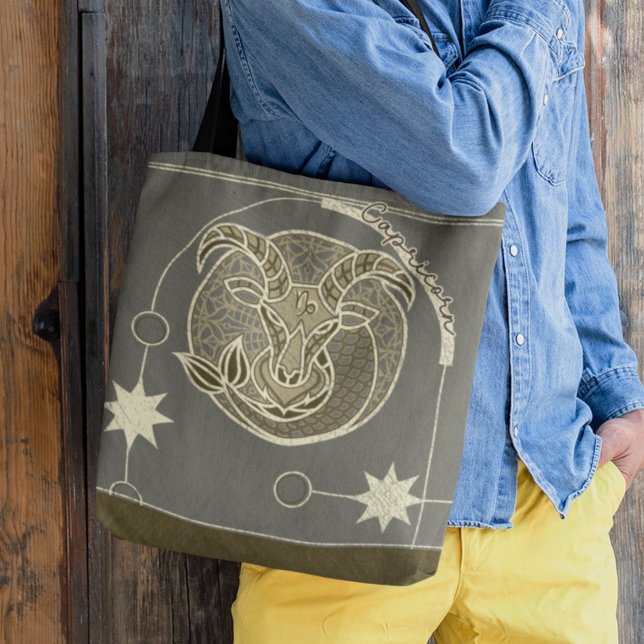 Tote Bag SYMBOLE Zodiaque Capricorne Mandala Brown et gris (Créateur téléchargé)