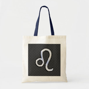 Tote Bag Symbole Zodiaque Leo Argent Fibre Carbone Charbon