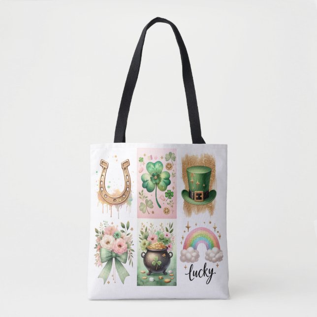 Tote Bag Symboles chanceux Brushstroke, Irish St. Patrick's (Devant)