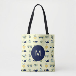 Tote Bag Symboles d'été tendance Motif Monogramme