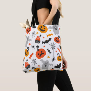 Tote Bag Symboles d'Halloween motif sur blanc