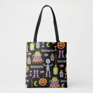 Tote Bag Symboles d'Halloween, thème vintage sans couture