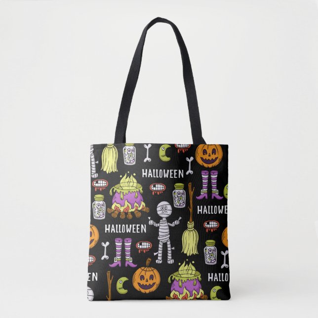 Tote Bag Symboles d'Halloween, thème vintage sans couture (Devant)