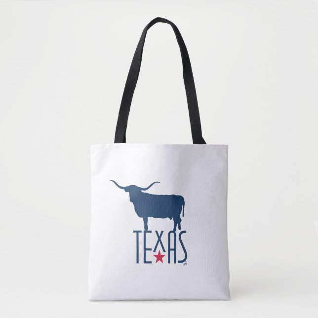 Tote Bag Symboles du Texas, Longhorn, marine (Devant)