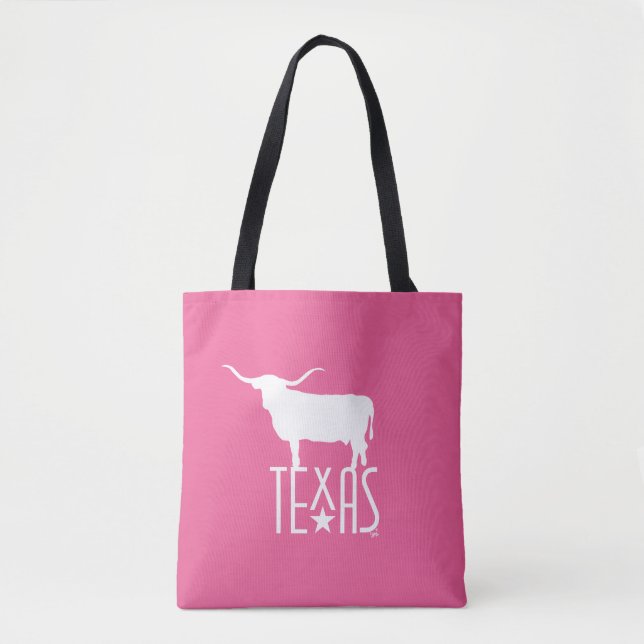 Tote Bag Symboles du Texas, Longhorn, rose (Devant)