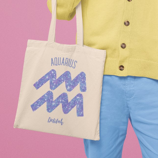 Tote Bag Sympathique Aquarius Violet Astrologie Signal Pers (Créateur téléchargé)