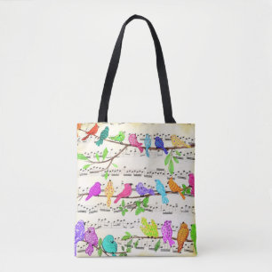 Tote Bag Symphonie d'oiseaux musicaux colorés - Happy Song