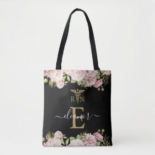 Tote Bag T Floral Monogramme Or Enregistré Infirmière Diplô