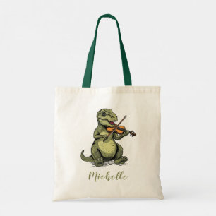 Tote Bag T-Rex dinosaure drôle personnalisé jouant du violo