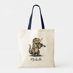 Tote Bag T-Rex dinosaure drôle personnalisé jouant du violo